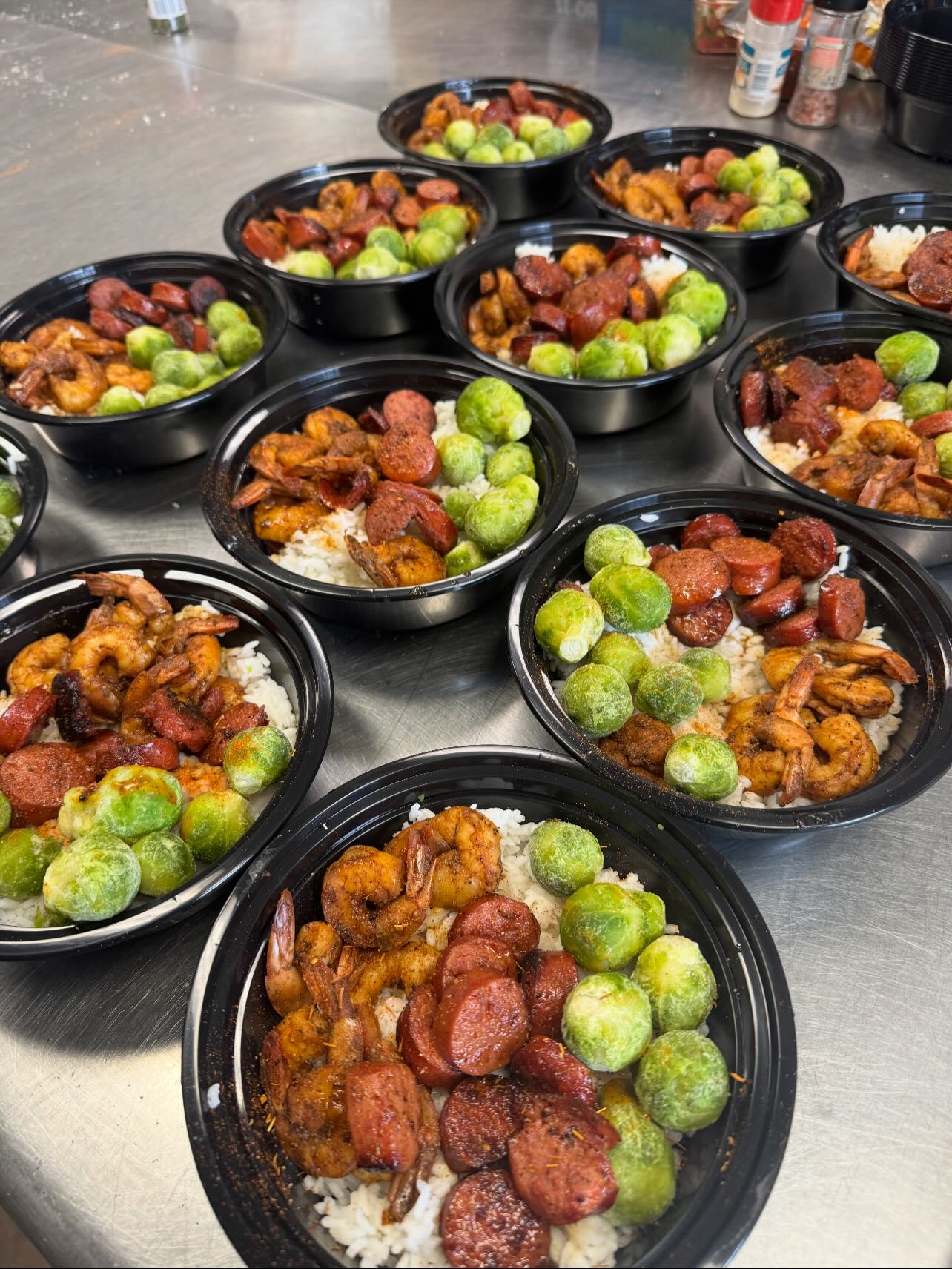 Jalapeno shrimp and kielbasa meal prep bowls