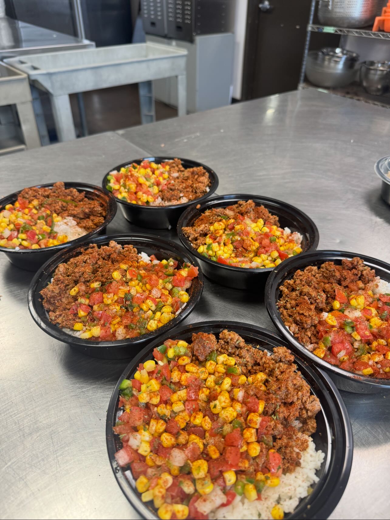 Mexican beef with pico and corn meal prep bowls